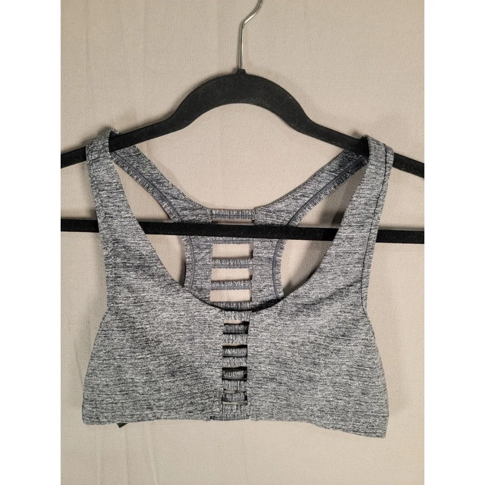 Victorias Secret PINK Ultimate Sports Bra Medium M Gray Caged Strappy Cutout Top